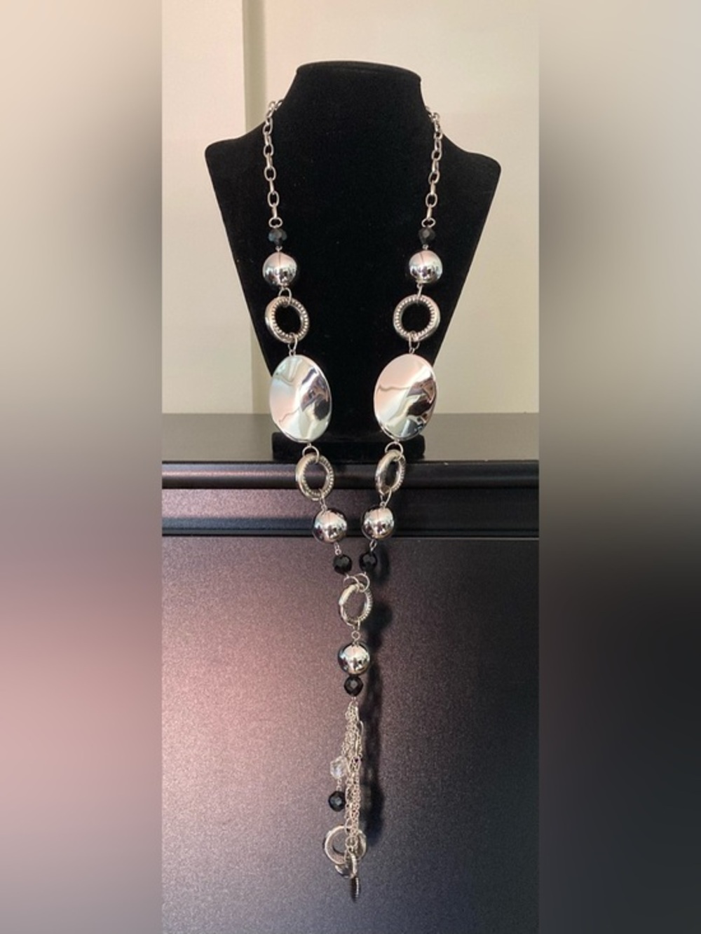paparazzi Silver-Tone Long Statement Necklace with Dangle